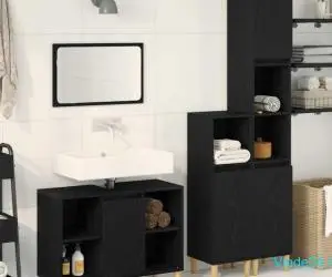 Set mobilier baie 3 piese stejar negru lemn prelucrat