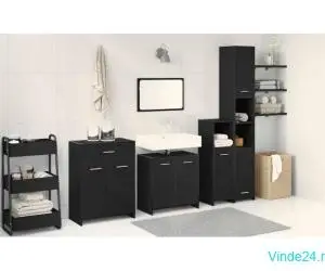 Set mobile baie 4 piese Stejar Negru Lemn prelucrat