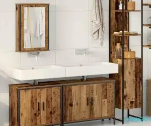 Set de mobilier pentru baie în 4 piese Lemn vechi
