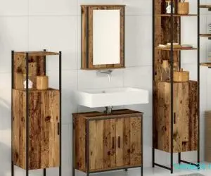 Set 4 Piese Mobilier pentru Baie Lemn Vechi Lemn Prelucrat