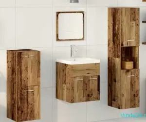 Set de Mobilă pentru Baie de 5 Piese Lemn Vechi din Lemn Inginerit