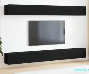 Set de mobilă TV cu 6 piese Negru din lemn compus