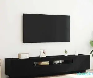 Dulap TV cu lumini LED stejar negru 200x35x40 cm lemn prelucrat