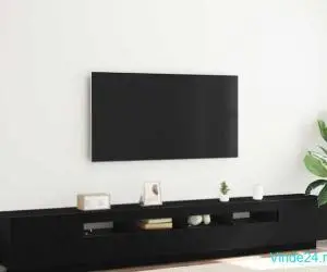 Cabinet TV cu LED-uri Stejar Negru 260x35x40 cm Lemn prelucrat