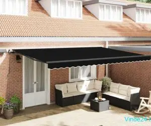 Marchiză Manuală Retractabilă cu LED Neagră 500x350 cm