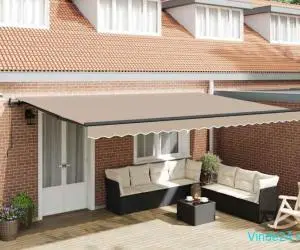 Awning retractabil automat cu LED Bej 500x350 cm