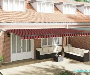 Marchiză retractabilă manuală cu LED portocalie și maro 600x300 cm