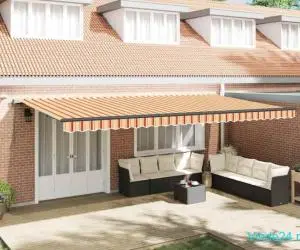 Marchiză retractabilă automată cu LED galben și portocaliu 600x300 cm
