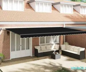 Marchiză manuală retractabilă cu LED Neagră 600x300 cm