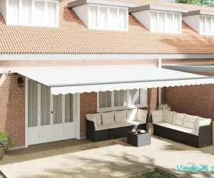 Marchiză retractabilă manuală vitaXL cu LED alb 600x300 cm