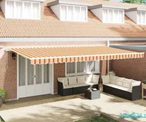 Marchiză Retractabilă Automată cu LED Galben și Portocaliu 600x350 cm