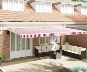 Marchiză retractabilă Roșu și alb 600 × 350 cm Roșu și alb