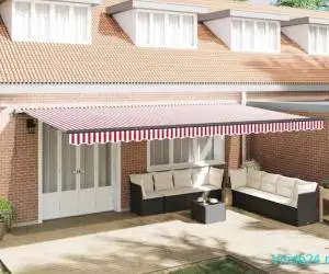 Marchiza retractabilă automată cu LED-uri roșii și albe 600x350 cm