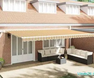 Marchiză retractabilă Galben, Gri, Alb 600 × 350 cm Multicolour