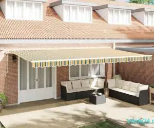 Marchiza Retractabilă Automată cu LED Verde și Galben 600x350 cm