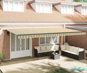 Marchiză Retractabilă Automată cu LED Verde și Galben 600x350 cm