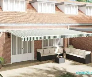 Marchiză retractabilă verde și alb Verde și alb. 600 × 350 cm