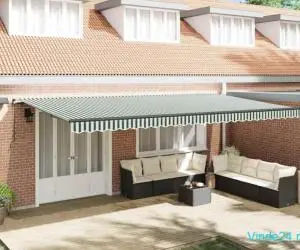 Marchiza retractabilă manuală cu LED Verde și Alb 600x350 cm