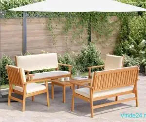 Set canapea de grădină, 5 piese, cu perne, lemn masiv de acacia