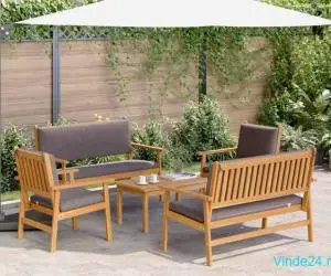 Set canapea de grădină, 5 piese, cu perne, lemn masiv de acacia
