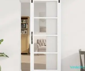 Ușă Glisantă cu Set de Fierărie "ORKDAL" Alb Lemn Masiv&Sticlă