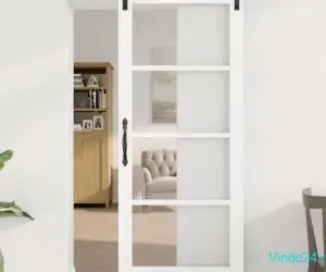 Ușă Glisantă cu Set de Accesorii 'ORKDAL'Alb Lemn Masiv & Sticlă
