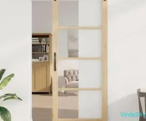 Ușă glisantă ORKDAL Set de 2 Natural și negru Lemn masiv