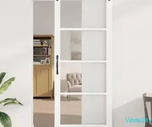 Ușă glisantă cu set de accesorii 'ORKDAL'Alb Lemn Solid & Sticlă