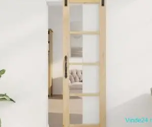 Ușă glisantă cu set de accesorii "ORKDAL" din lemn masiv și sticlă