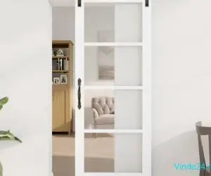 Ușa glisantă cu set de accesorii "ORKDAL" Alb, Lemn Solid & Sticlă