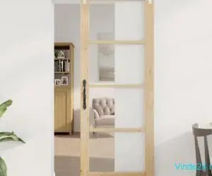 Ușă Glisantă cu Set de Hardware "ORKDAL" Lemn Masiv & Sticlă