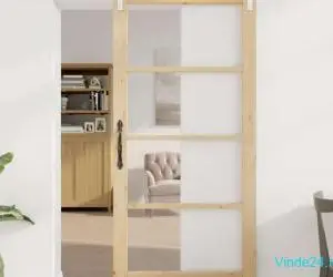 Ușă glisantă cu set hardware 'ORKDAL'din lemn solid și sticlă