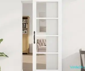 Ușa glisantă cu set de hardware 'ORKDAL'Alb Lemn solid & Sticlă