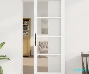 Ușă glisantă cu set de hardware 'ORKDAL'alb lemn masiv și sticlă