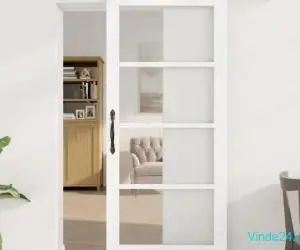 Ușa glisantă cu set de hardware 'ORKDAL'Alb din lemn masiv & Sticlă