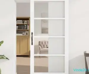Ușa glisantă cu set de accesorii 'ORKDAL'Alb Lemn Solid & Sticlă