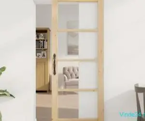 Ușă glisantă cu set de hardware 'ORKDAL'Lemn solid și sticlă