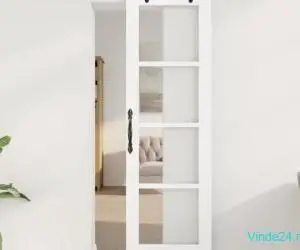 Ușă glisantă cu set de accesorii "ORKDAL" Alb Lemn Masiv și Sticlă