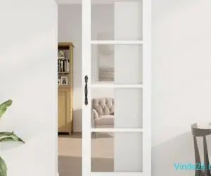 Ușă glisantă cu set de accesorii 'ORKDAL'Alb din lemn masiv și sticlă