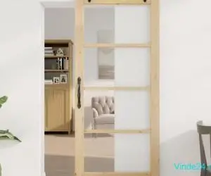 Ușă Glisantă cu Set de Hardware 'ORKDAL'din Lemn Masiv și Sticlă