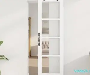 Ușă Glisantă cu Set de Accesorii 'ORKDAL'Alb Lemn Masiv & Sticlă