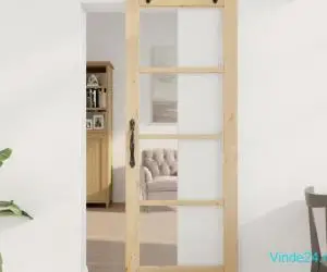 Ușă glisantă cu set de accesorii "ORKDAL" Lemn masiv & Sticlă