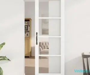 Ușă Glisantă cu Set de Hardware 'ORKDAL'Alb Lemn Masiv & Sticlă