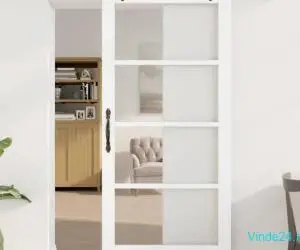 Ușa glisantă cu set de accesorii Alb 93x202 cm din lemn masiv de pin