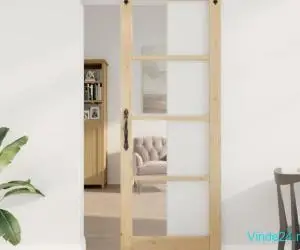 Ușă Glisantă cu Set de Accesorii 78x211 cm Ușă din Lemn Masiv de Pin