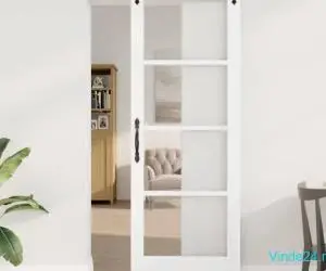 Ușă Glisantă cu Set de Accesorii Alb 78x211 cm Lemn Masiv de Pin