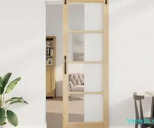 Set Ușă Glisantă cu Hardware 78x232 cm Lemn Masiv de Pin