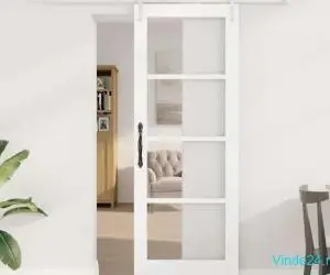 Ușă Glisantă cu Set Hardware Alb 73.5x198.5 cm Lemn Solid Pin