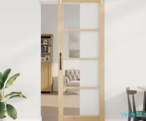 Set de ușă glisantă cu hardware 83x232 cm din lemn masiv din pin