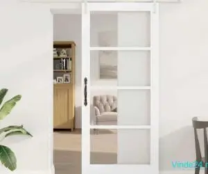 Ușă Glisantă cu Set de Hardware Alb 86x198.5 cm Lemn Solid din Pin